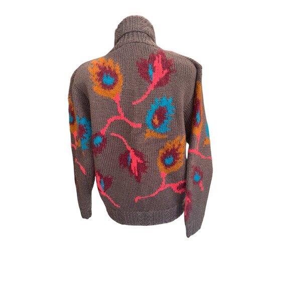 Vintage D. Terrell Ltd. 80s Y2K Boho Floral Cardigan Mohair Brown Wool Sweater - Picture 2 of 10